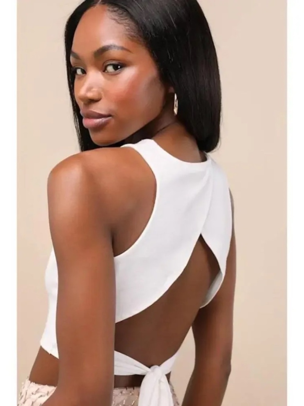Lulu's Let's Tie It White Tie-Back Cropped Tank Top Size XS